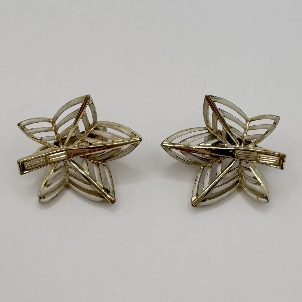 CORO Vintage Gold-Tone Crystal & Enamel Leaf Clip-On Earrings